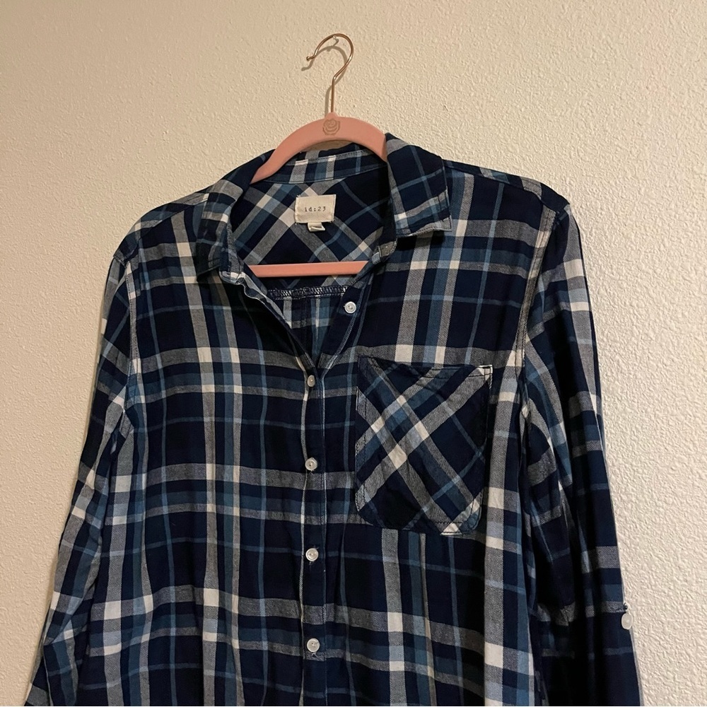 id : 23 Women’s Blue Plaid Flannel Button Up Cover Up Cardigan Size Medium